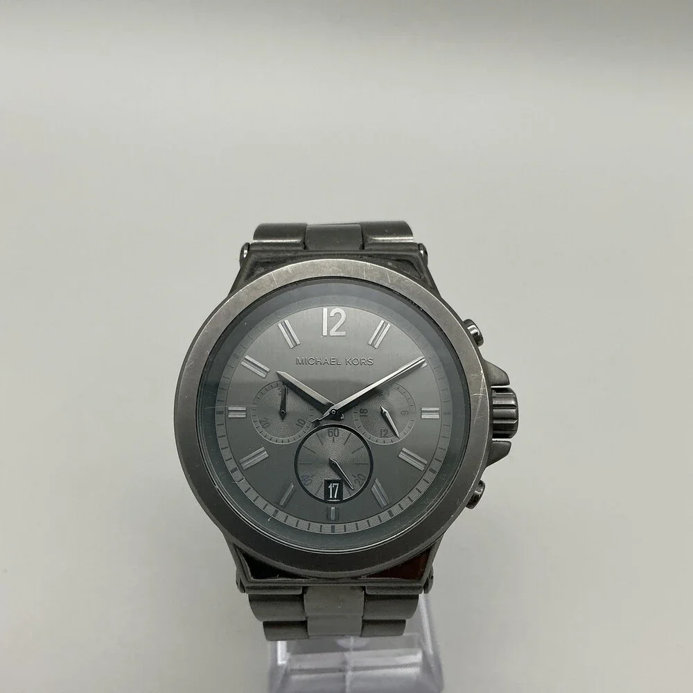 Michael Kors Dylan Mens Watch 45mm Gray Chronograph MK-8205 New Battery 7.25" - Picture 2 of 15